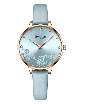 Montre Curren pour femmes bracelet de cuir bleu pâle